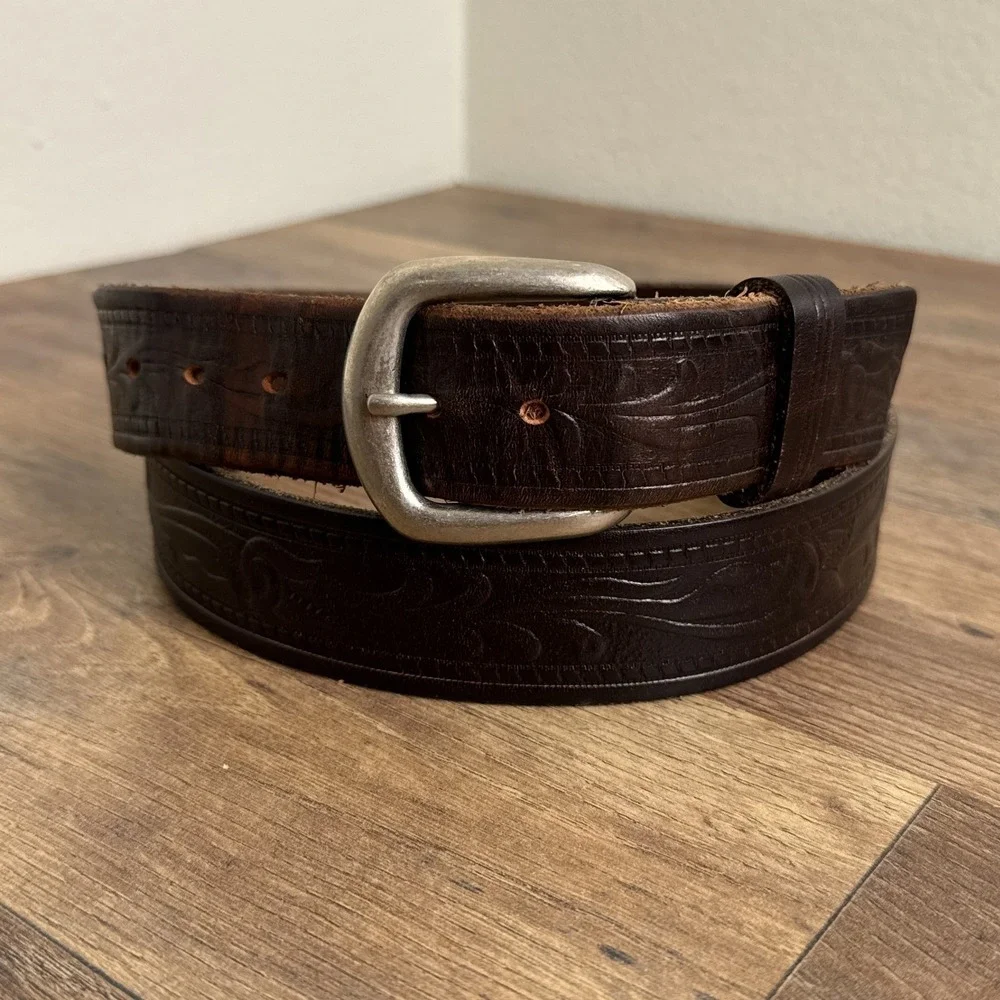 Vintage Schaefer Western Tooled‎ Leather Belt Brown Mens Size 40 Made in USA